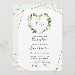 Invitation Verdure avec Mariage de cadre de coeur géométrique