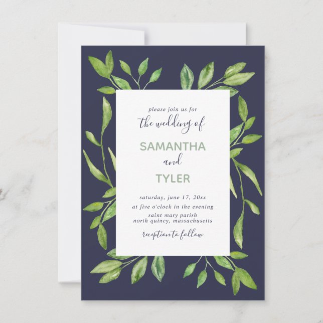 Invitation Verdure botanique Aquarelle Petite Mariage (Devant)