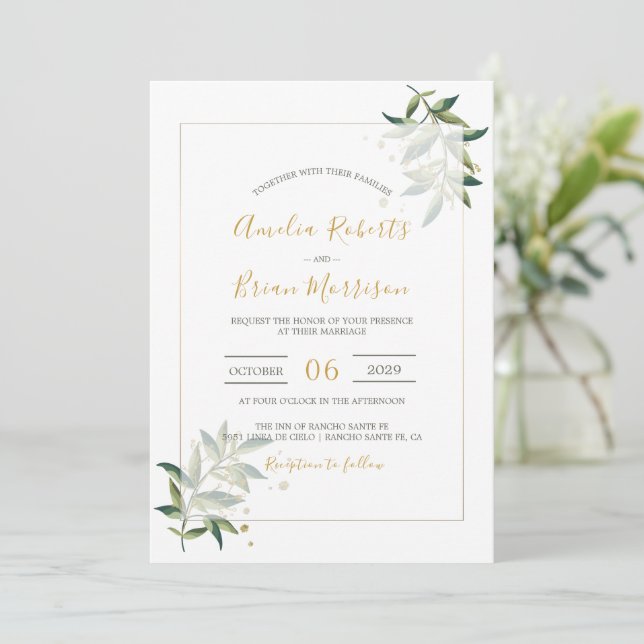 Invitation Verdure botanique élégante n Mariage floral or 2 (Debout devant)