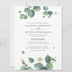 Invitation Verdure Botanique Eucalyptus Mariage d'aquarelle