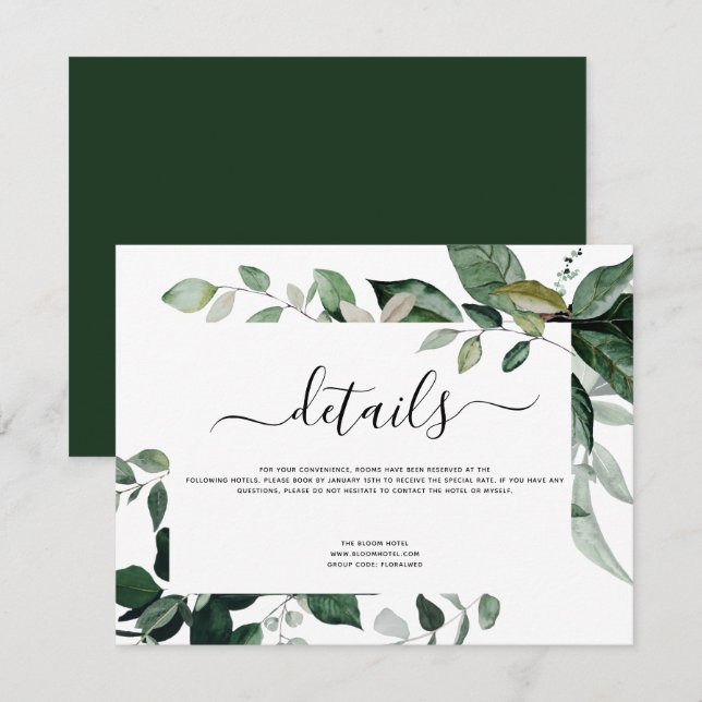 Invitation Verdure botanique Foliage Aquarelle Mariage Invi (Devant / Derrière)