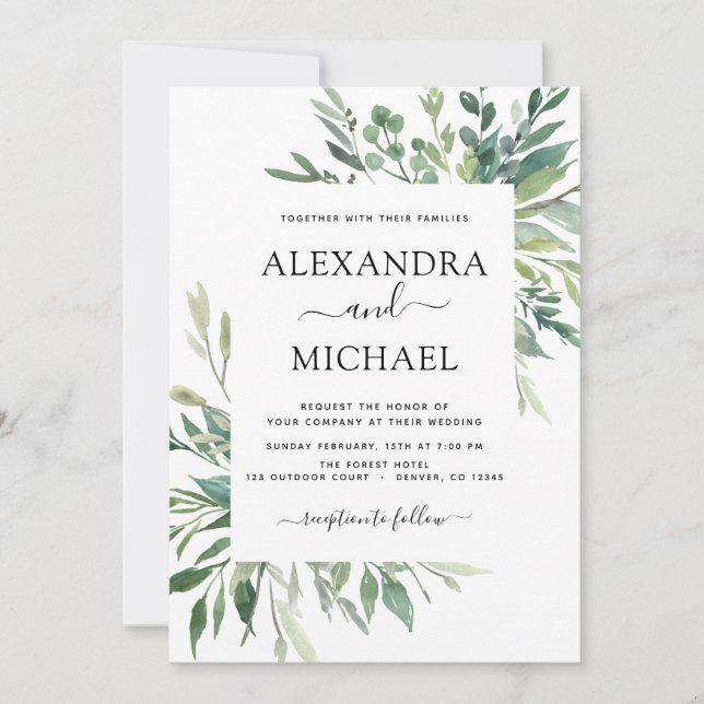 Invitation Verdure botanique Foliage Aquarelle Mariage Invi (Devant)