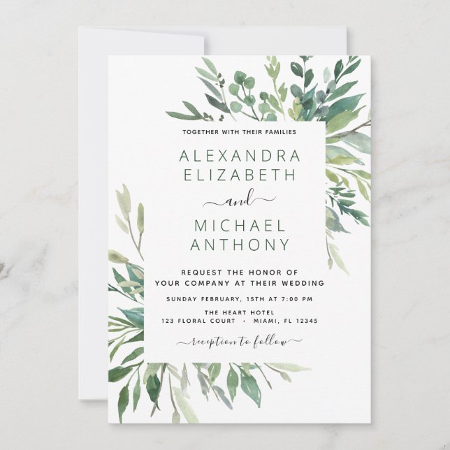 Invitation Verdure botanique Foliage Aquarelle Mariage Invi (Devant)
