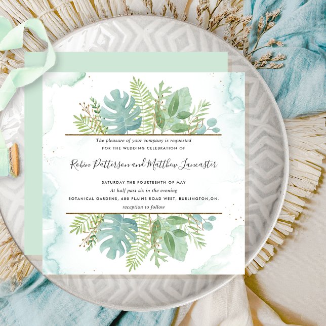 Invitation Verdure botanique, Mariage d'aquarelle bleu vert (Créateur téléchargé)