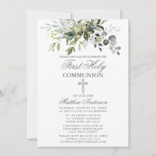 Invitation Verdure botanique Première communion Argent