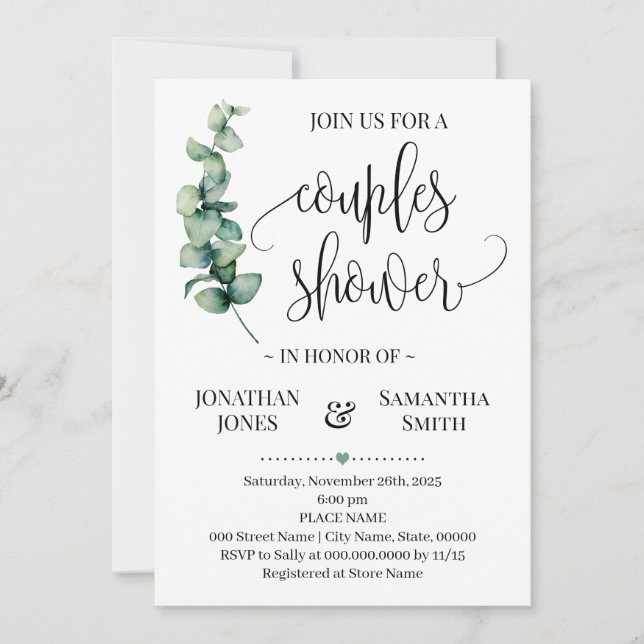 Invitation Verdure Couples Douche Wedding shower minimaliste (Devant)