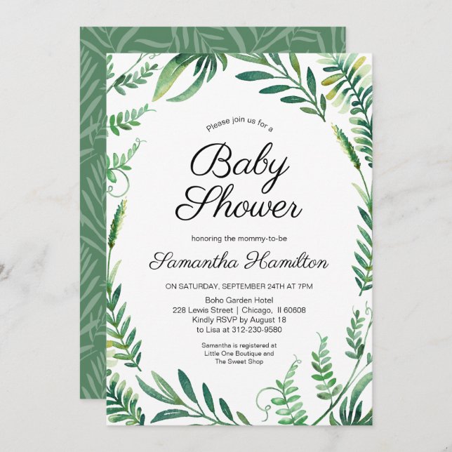 Invitation Verdure couronne Baby shower botanique moderne (Devant / Derrière)