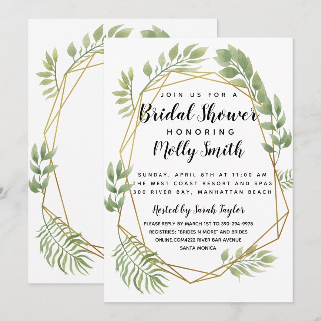 Invitation verdure cristal feuillage terreux Douche nuptiale (Devant / Derrière)