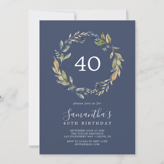 Invitation Verdure d'automne | 40e anniversaire Navy (Devant)