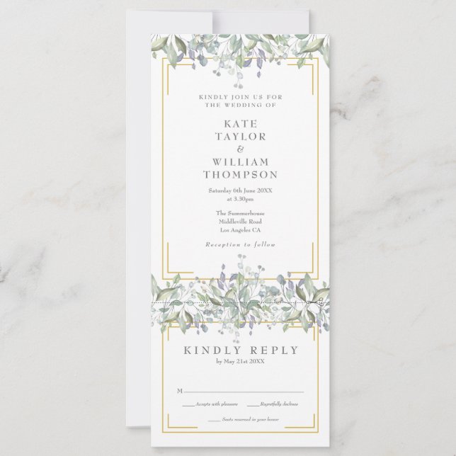 Invitation Verdure De Sage Et Lilac Tout En Un Mariage (Devant)