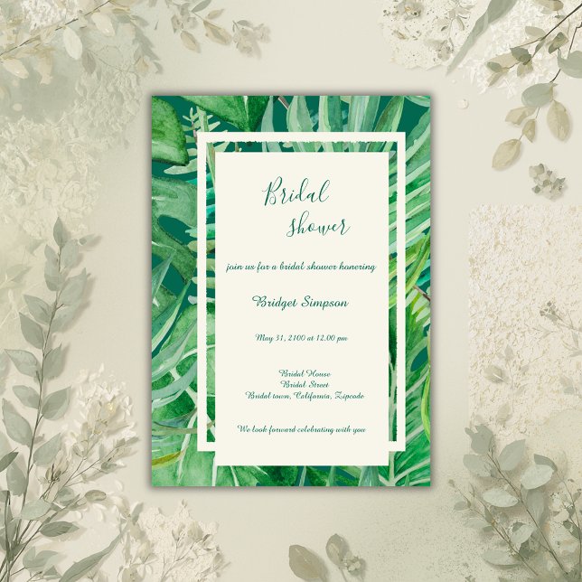 Invitation verdure émeraude pluie tropicale mariage nuptiale (Créateur téléchargé)