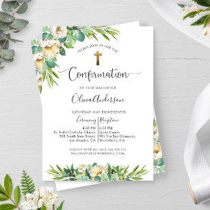 Invitation Verdure et blanc Or Jaune Confirmation Florale