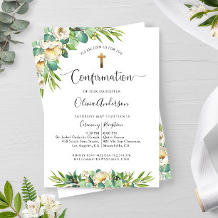 Invitation Verdure et blanc Or Jaune Confirmation Florale