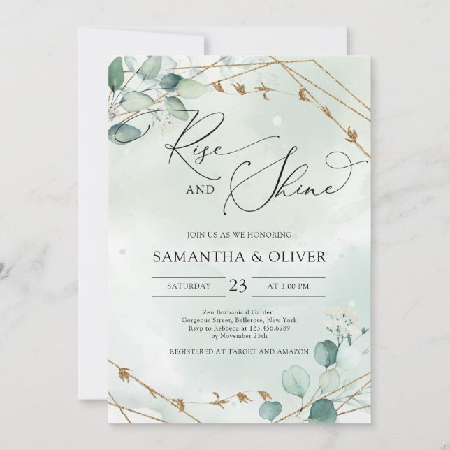 Invitation Verdure et Cadre en Or Faux Lever et Briller (Devant)