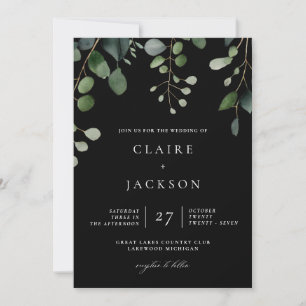 Invitation Verdure et Eucalyptus Moderne Mariage Noir