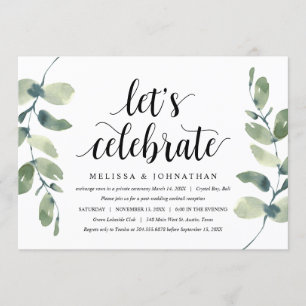 Invitation Verdure Eucalyptus, Encre noire, Mariage en fuite