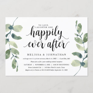 Invitation Verdure Eucalyptus, Encre noire, Mariage en fuite