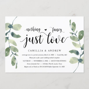 Invitation Verdure Eucalyptus, Encre noire, Mariage en fuite