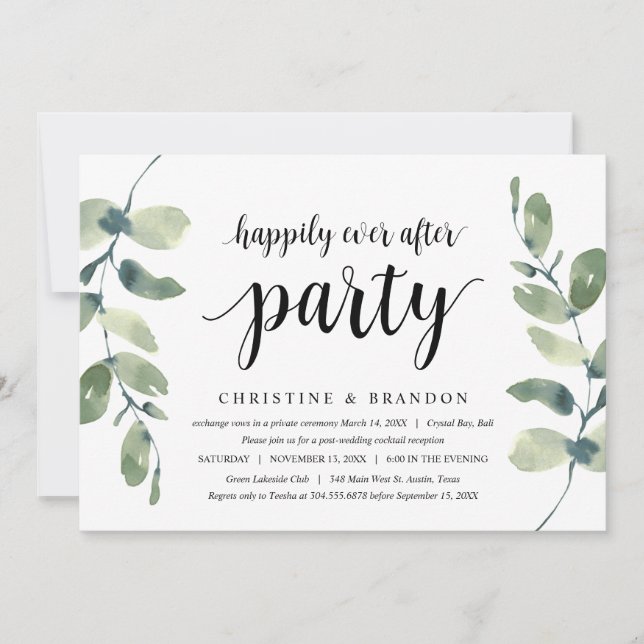 Invitation Verdure Eucalyptus,  Encre noire, Mariage Fugitif (Devant)