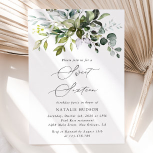 Invitation Verdure, Eucalyptus Feuilles, Boho, Sweet 16