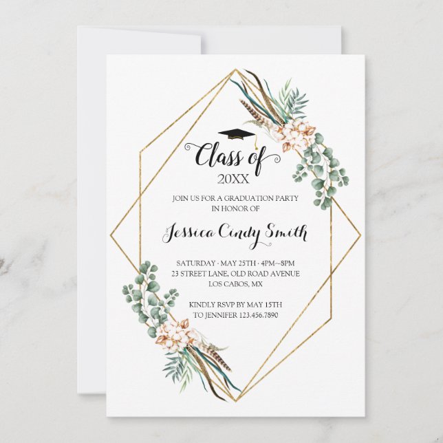 Invitation Verdure Eucalyptus Feuilles Cadre photo Graduation (Devant)