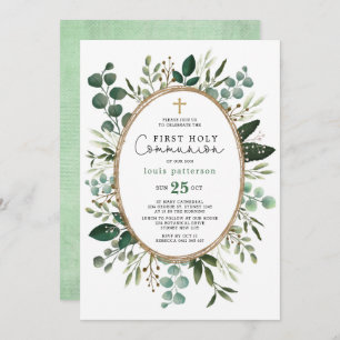 Invitation Verdure Eucalyptus Foliage Bouquet Sainte Communio