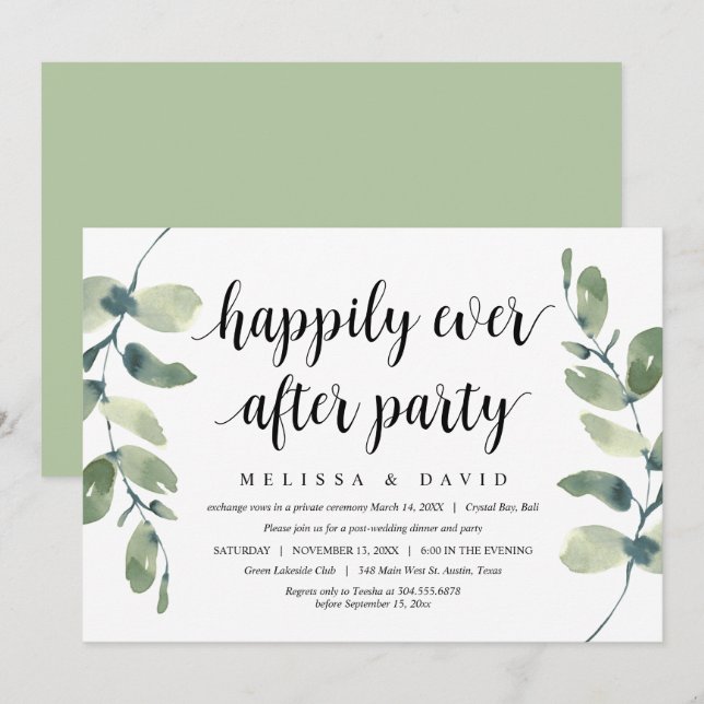 Invitation Verdure Eucalyptus, Mariage Moderne en Intime (Devant / Derrière)