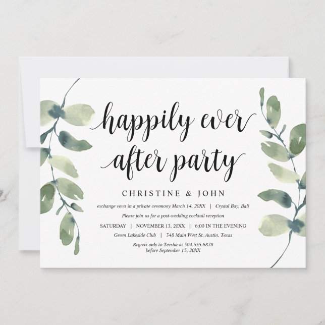 Invitation Verdure Eucalyptus, Noir, Mariage Elopement (Devant)