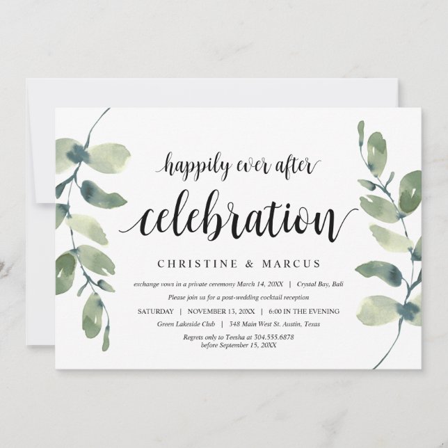 Invitation Verdure Eucalyptus, Noir, Mariage Elopement (Devant)