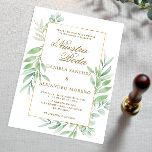 Invitation Verdure Feuille Gold Nuestra Boda Mariage espagnol