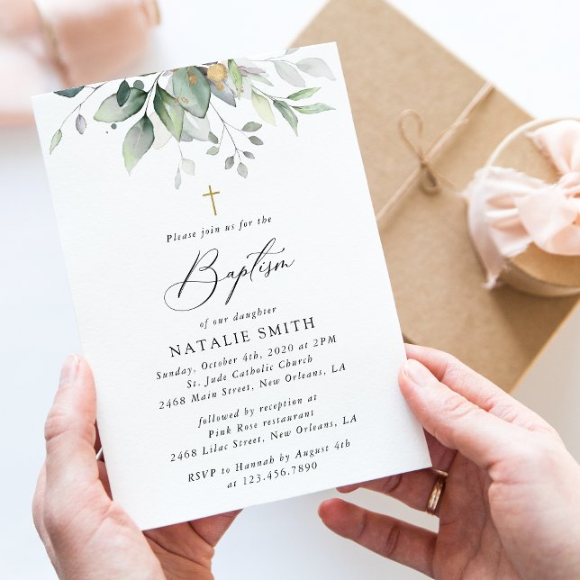 Invitation Verdure, Feuilles d'Eucalyptus, Bohème, Baptême (Créateur téléchargé)