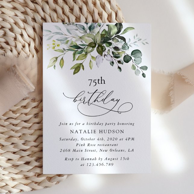 Invitation Verdure, Feuilles d'eucalyptus, Boho, Anniversaire (Créateur téléchargé)
