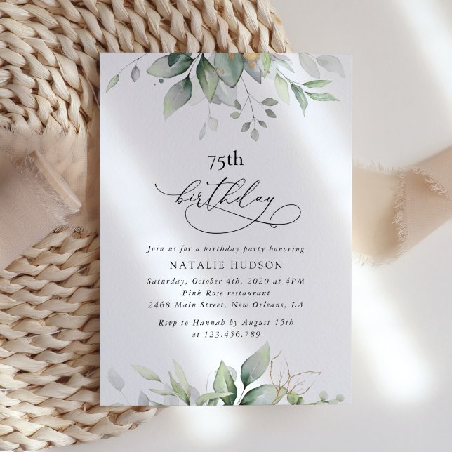 Invitation Verdure, feuilles d'eucalyptus, Boho, Anniversaire (Créateur téléchargé)