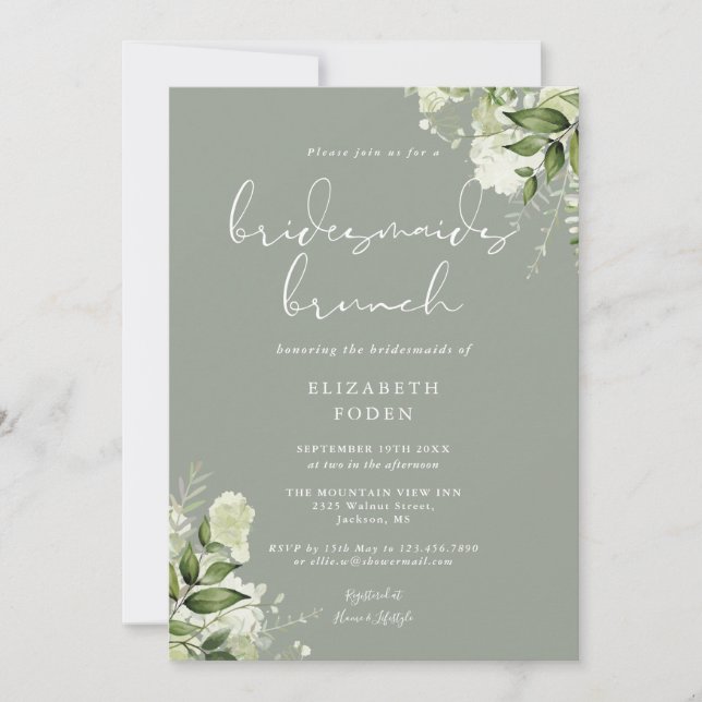 Invitation Verdure Floral Sage Green Bridesmaids Brunch (Devant)
