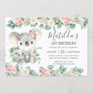 Invitation Verdure florale Eucalyptus Cute Koala Anniversaire
