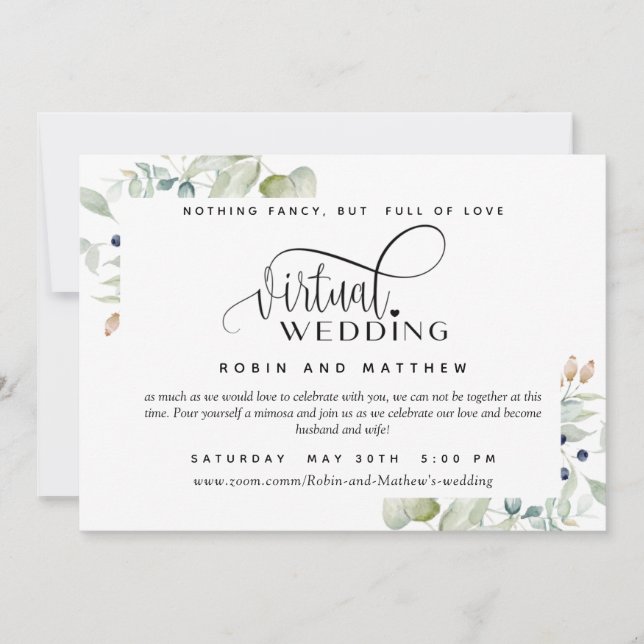 Invitation Verdure Foliage, Mariage virtuel en ligne (Devant)