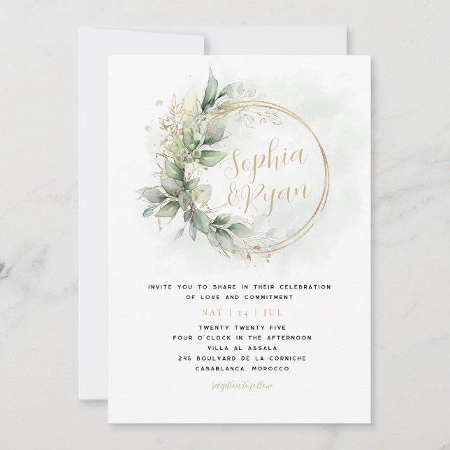 Invitation Verdure & Gold Eucalyptus Wreath (Devant)