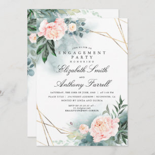 Invitation Verdure Gold Frame Rose Floral Engagement Party