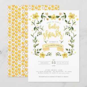 Invitation Verdure jaune Aquarelle d'abeille florale