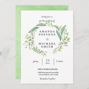 Invitation Verdure Laurel Olive Wreath Aquarelle Mariage
