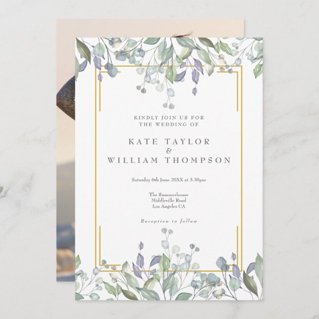 Invitation Verdure Lilac Aquarelle Florale Mariage photo (Devant / Derrière)