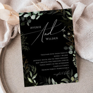 Invitation Verdure lunaire Mariage de couronne noir et or