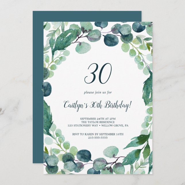Invitation Verdure luxuriante et Eucalyptus 30e anniversaire (Devant / Derrière)