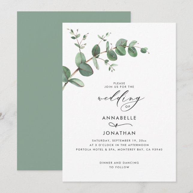 Invitation Verdure mariage Eucalyptus botanique moderne (Devant / Derrière)