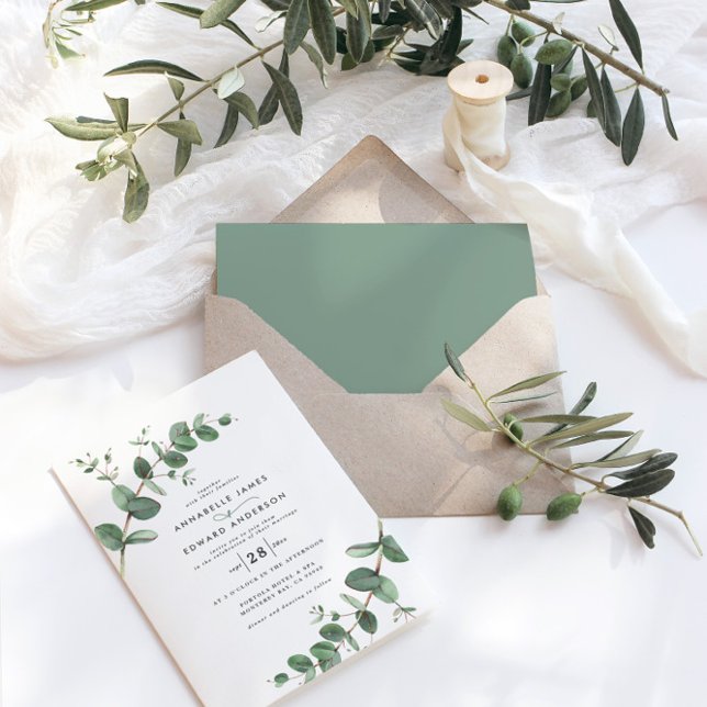 Invitation Verdure mariage Eucalyptus vert sauge botanique (Créateur téléchargé)