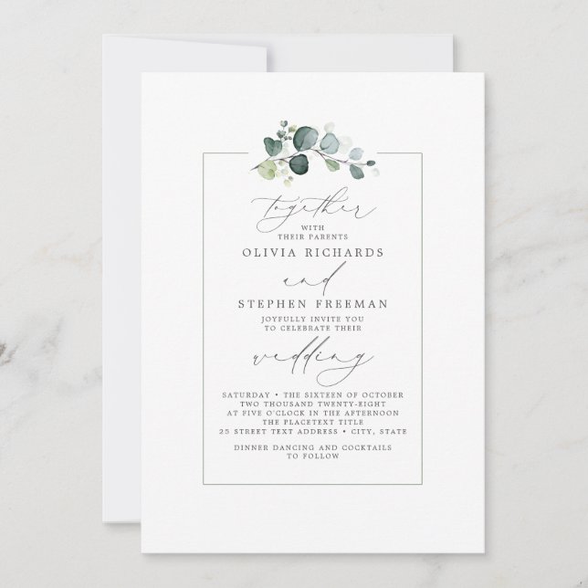 Invitation Verdure minimaliste Élégant Script Mariage de poli (Devant)