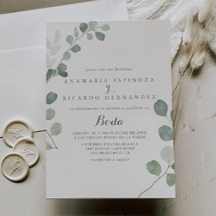 Invitation Verdure minimaliste Eucalyptus Mariage espagnol