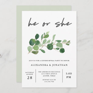 Invitation Verdure minimaliste Gender Revevela Party
