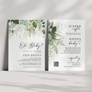 Invitation Verdure moderne et or tout en un Baby shower