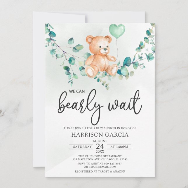 Invitation Verdure On Peut Attendre Le Baby shower Ours En Fo (Devant)